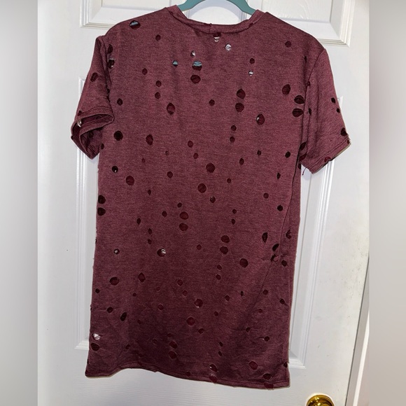 Women's Local Lab Size M Wine 3D Rose Floral Distressed Short Sleeve Shirt Top - Picture 7 of 8